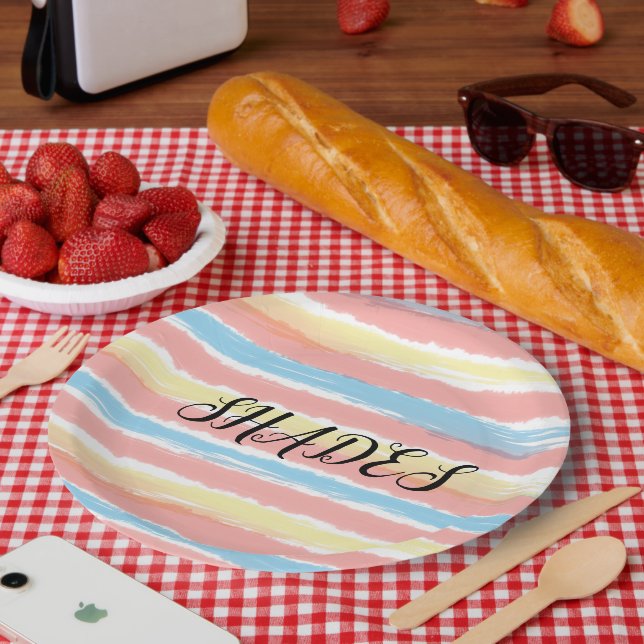 Shades Yellow Pink Blue Watercolor Paper Plate (Picnic)