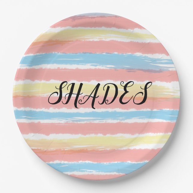 Shades Yellow Pink Blue Watercolor Paper Plate (Front)