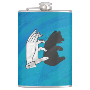 Shadow Bear Cub On Blue Hip Flask