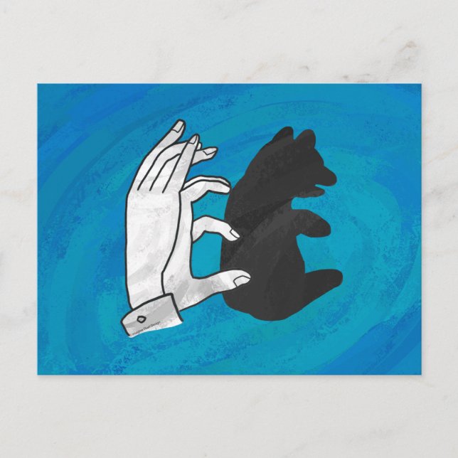 Shadow Bear Cub On Blue Postcard (Front)