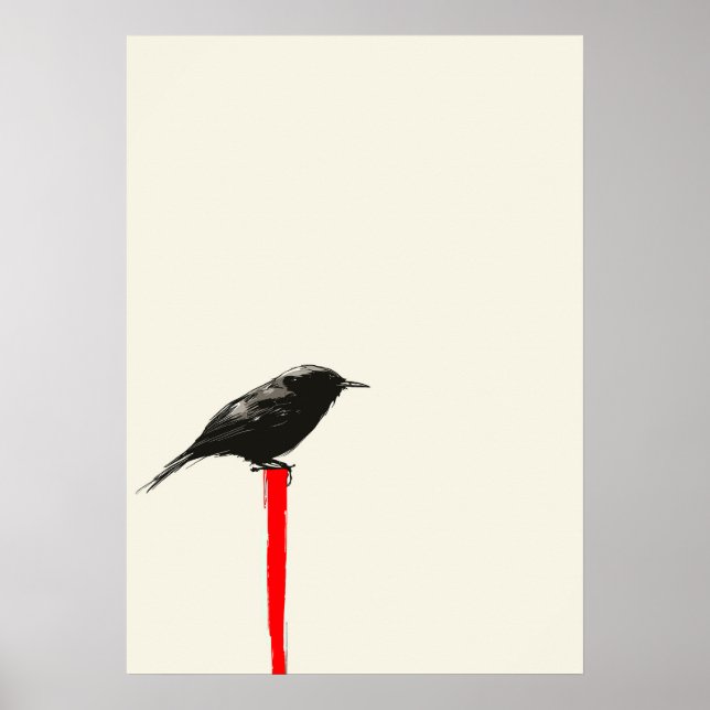 Shadow Bird on a Red Post Poster (Front)