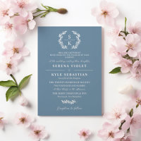 Shadow Blue Laurel Wreath Monogram Wedding