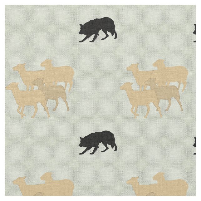 Shadow Border Collie Shadow Sheep  Fabric (Close Up)