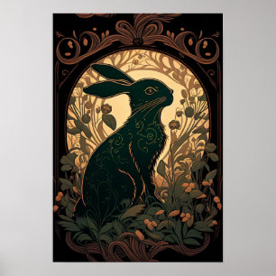 Shadow Bunn -- Art Nouveau Black Rabbit/Bunny Poster