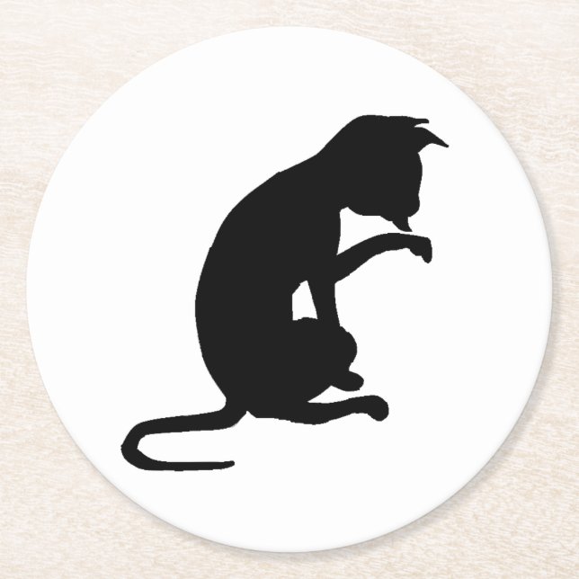 Shadow cat round paper coaster (Front)