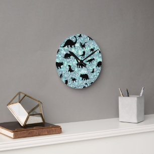 shadow dino dinosaur on gradient galaxy space round clock