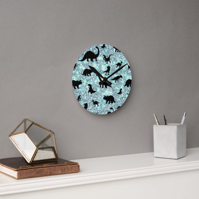 shadow dino dinosaur on gradient galaxy space round clock (Office)