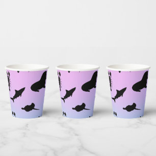 shadow fish shark sea creatures on gradient ocean paper cups