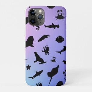 shadow fish shark seal whale crab on galaxy ocean  iPhone 11 pro case