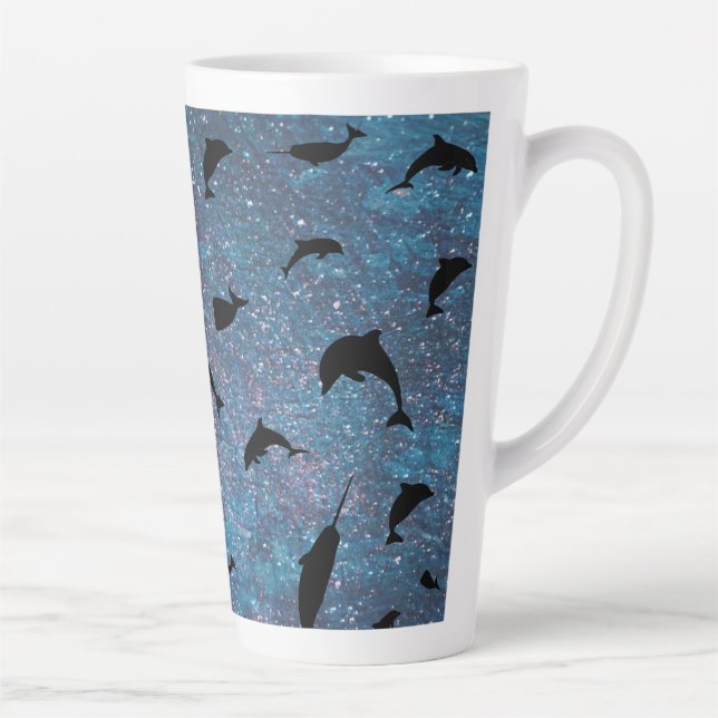 Shadow fish shark whale gradient colourful galaxy latte mug (Right)