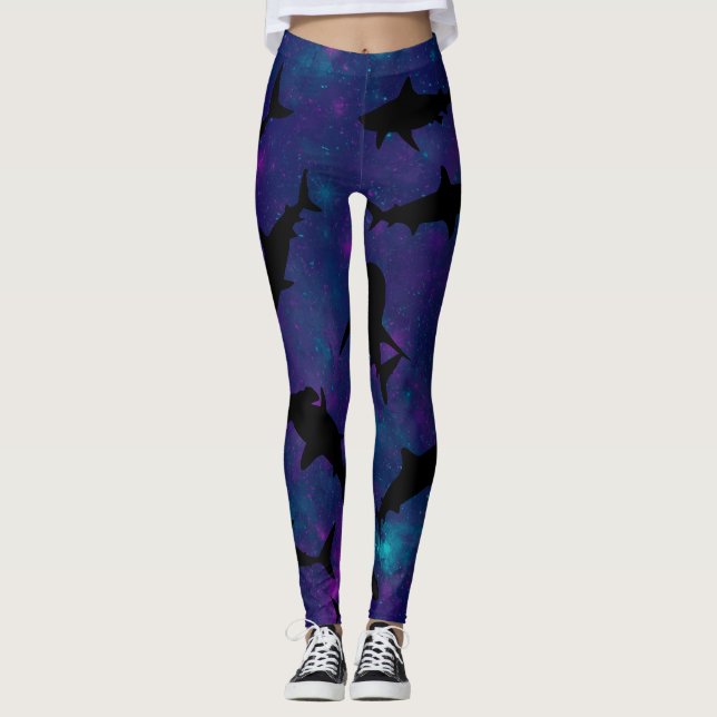 Shadow fish shark whale gradient colourful galaxy leggings (Front)