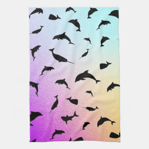 Shadow fish shark whale gradient colourful galaxy tea towel