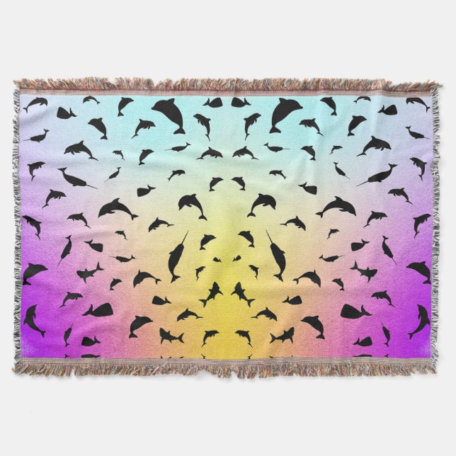 Shadow fish shark whale gradient colourful galaxy throw blanket (Front)