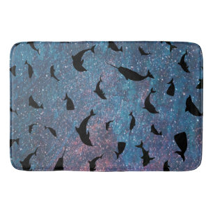 shadow fish shark whale on gradient galaxy  bath mat