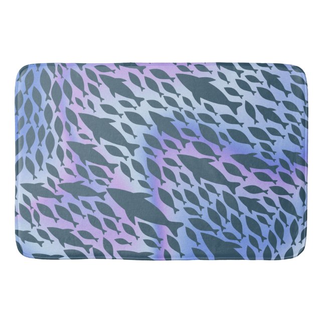 Shadow fish shark whale on gradient galaxy  bath mat (Front)