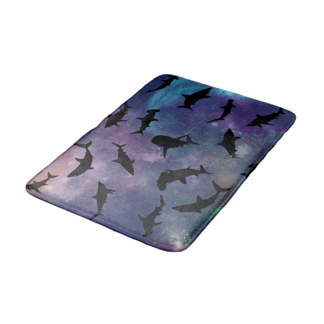 shadow fish shark whale on gradient galaxy  bath mat (Angled)
