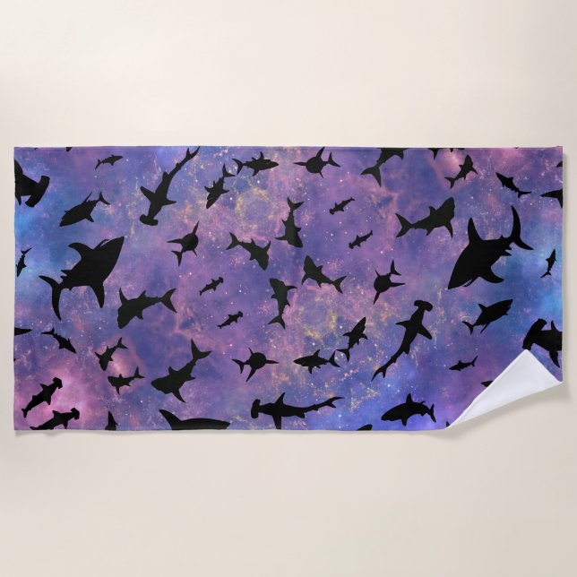 shadow fish shark whale on gradient galaxy beach towel (Front)