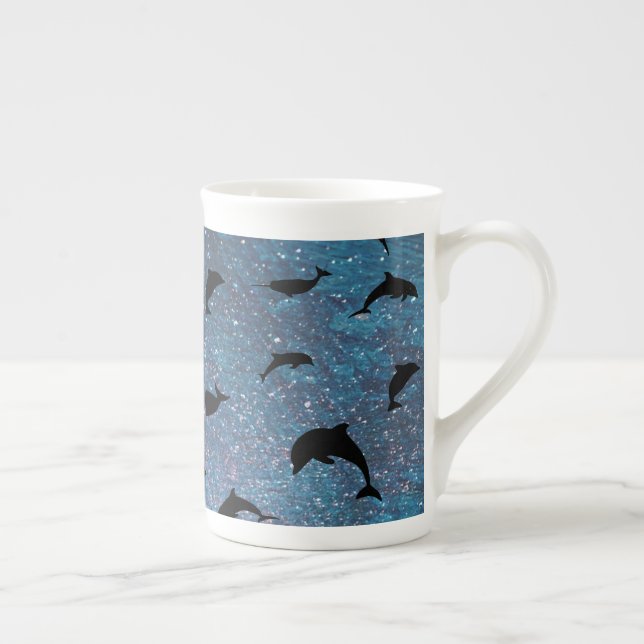 shadow fish shark whale on gradient galaxy    bone china mug (Right)