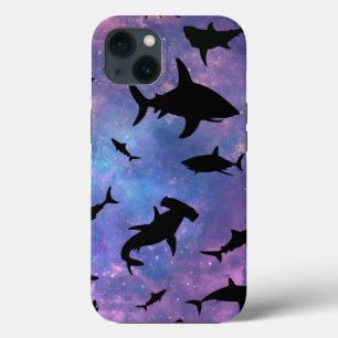 shadow fish shark whale on gradient galaxy iPhone 13 case