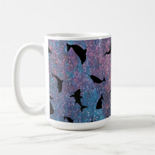 shadow fish shark whale on gradient galaxy coffee mug