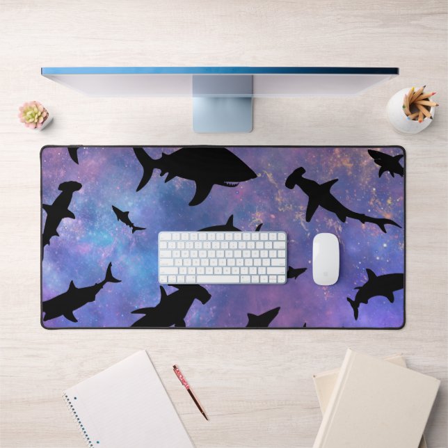 shadow fish shark whale on gradient galaxy desk mat (Office 1)