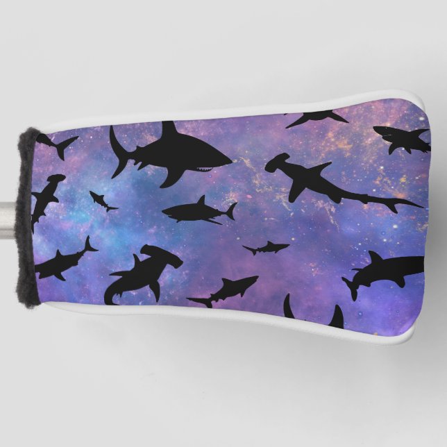 shadow fish shark whale on gradient galaxy golf head cover (Front)