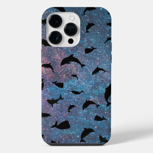 shadow fish shark whale on gradient galaxy  iPhone 14 pro max case