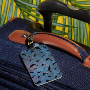 shadow fish shark whale on gradient galaxy luggage tag