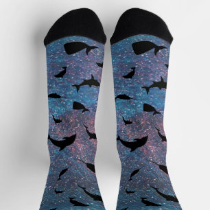 shadow fish shark whale on gradient galaxy socks