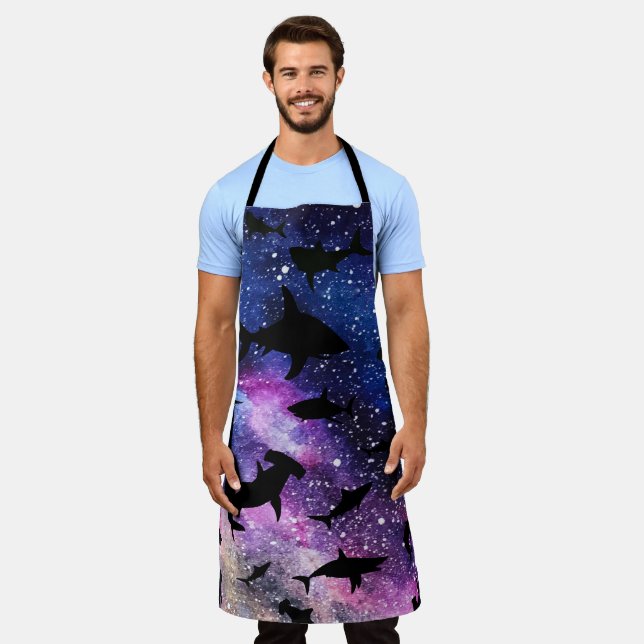 Shadow fish shark whale on gradient galaxy Space Apron (Worn)