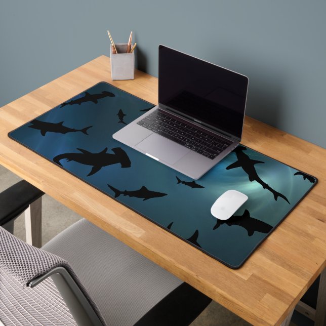 Shadow fish shark whale on gradient galaxy Space Desk Mat (Office 2)