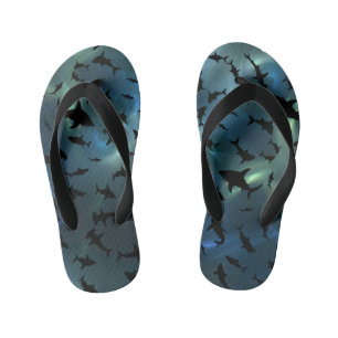 Shadow fish shark whale on gradient galaxy Space Kid's Flip Flops