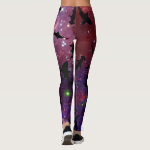 Shadow fish shark whale on gradient galaxy Space Leggings