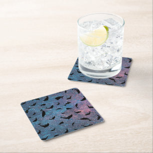 shadow fish shark whale on gradient galaxy square paper coaster