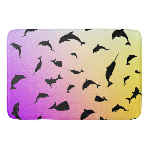 shadow fish shark whale on gradient ocean bath mat