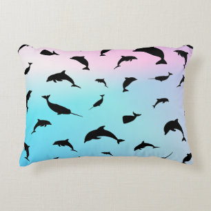 shadow fish shark whale on gradient ocean decorative cushion