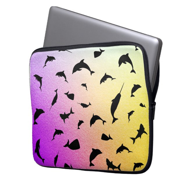 shadow fish shark whale on gradient ocean  laptop sleeve (Front Left)