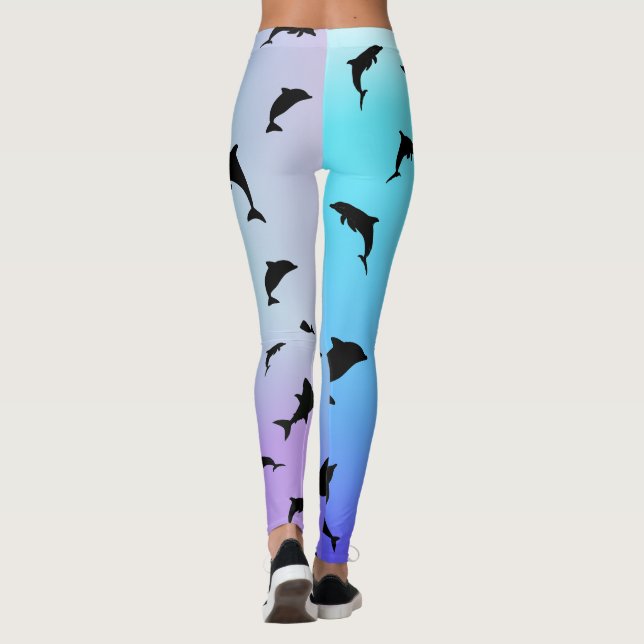 shadow fish shark whale on gradient ocean leggings (Back)