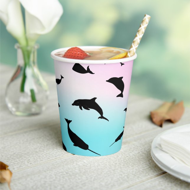 shadow fish shark whale on gradient ocean   paper cups (Insitu)