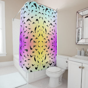 shadow fish shark whale on gradient ocean shower curtain