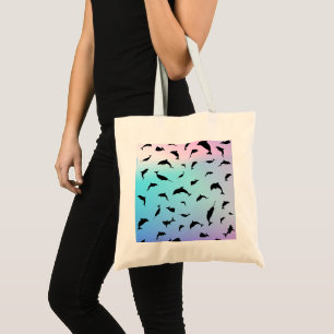 shadow fish shark whale on gradient ocean    tote bag