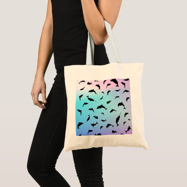shadow fish shark whale on gradient ocean    tote bag (Front (Product))
