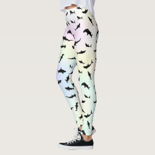 shadow fish shark whale on gradient Rainbow Leggings
