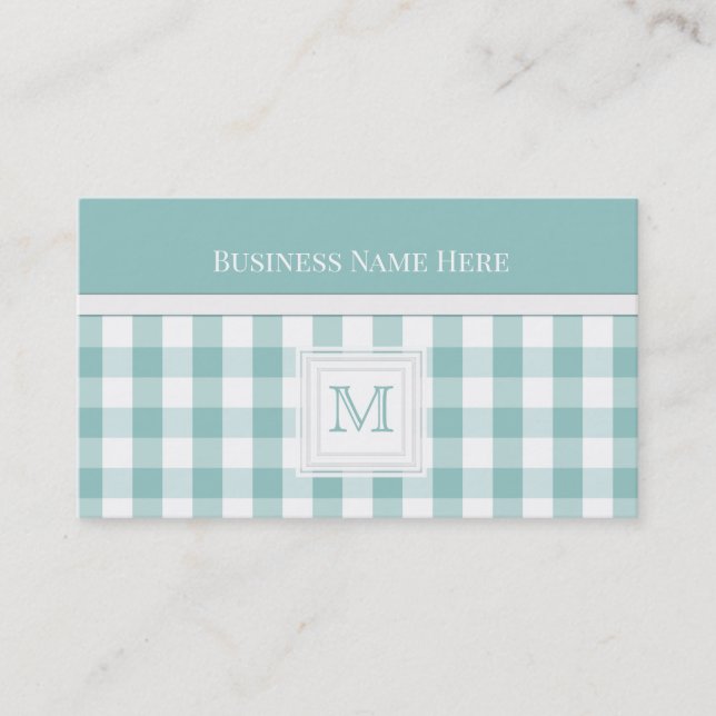 Shadow Green Gingham: Monogram Business Card (Front)