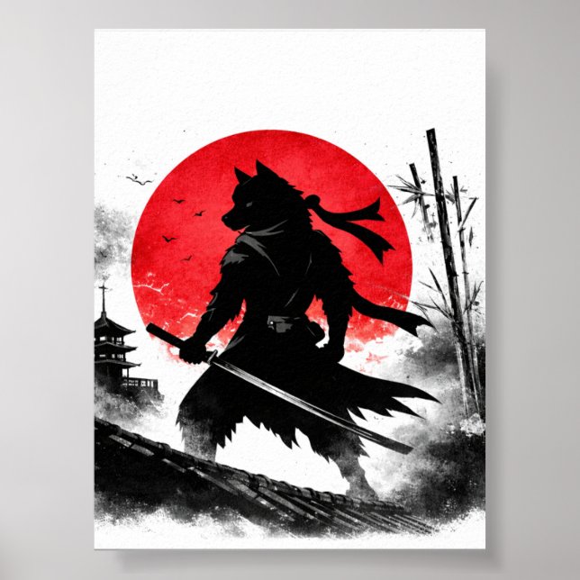 Shadow Ninja Wolf Japanese pastor print (Front)