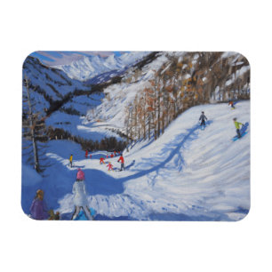 Shadow of a fir tree and skiers Tignes.2014 Magnet