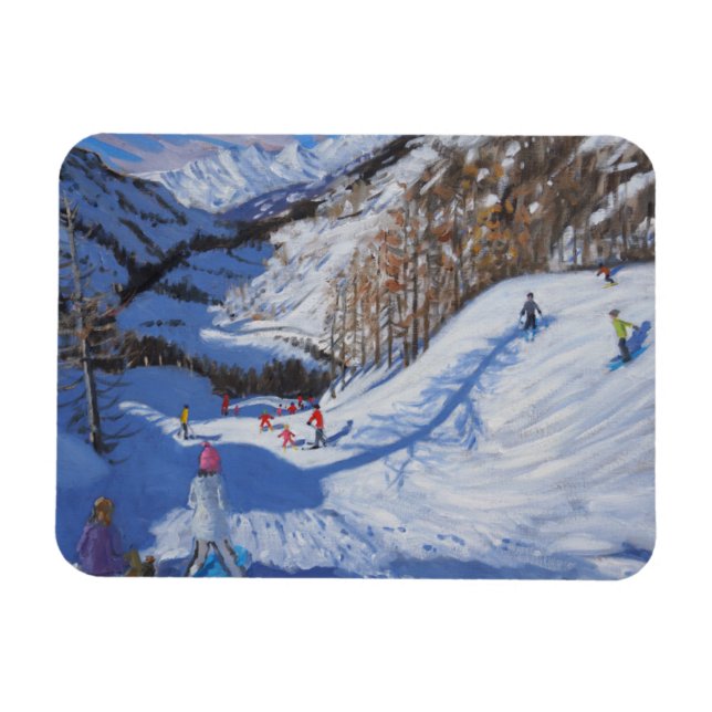 Shadow of a fir tree and skiers Tignes.2014 Magnet (Horizontal)