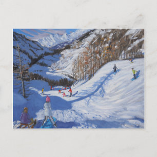 Shadow of a fir tree and skiers Tignes.2014 Postcard
