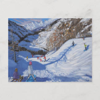 Shadow of a fir tree and skiers Tignes.2014 Postcard