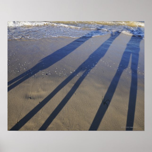 Shadow of family holding hands, on beach poster (Front)
